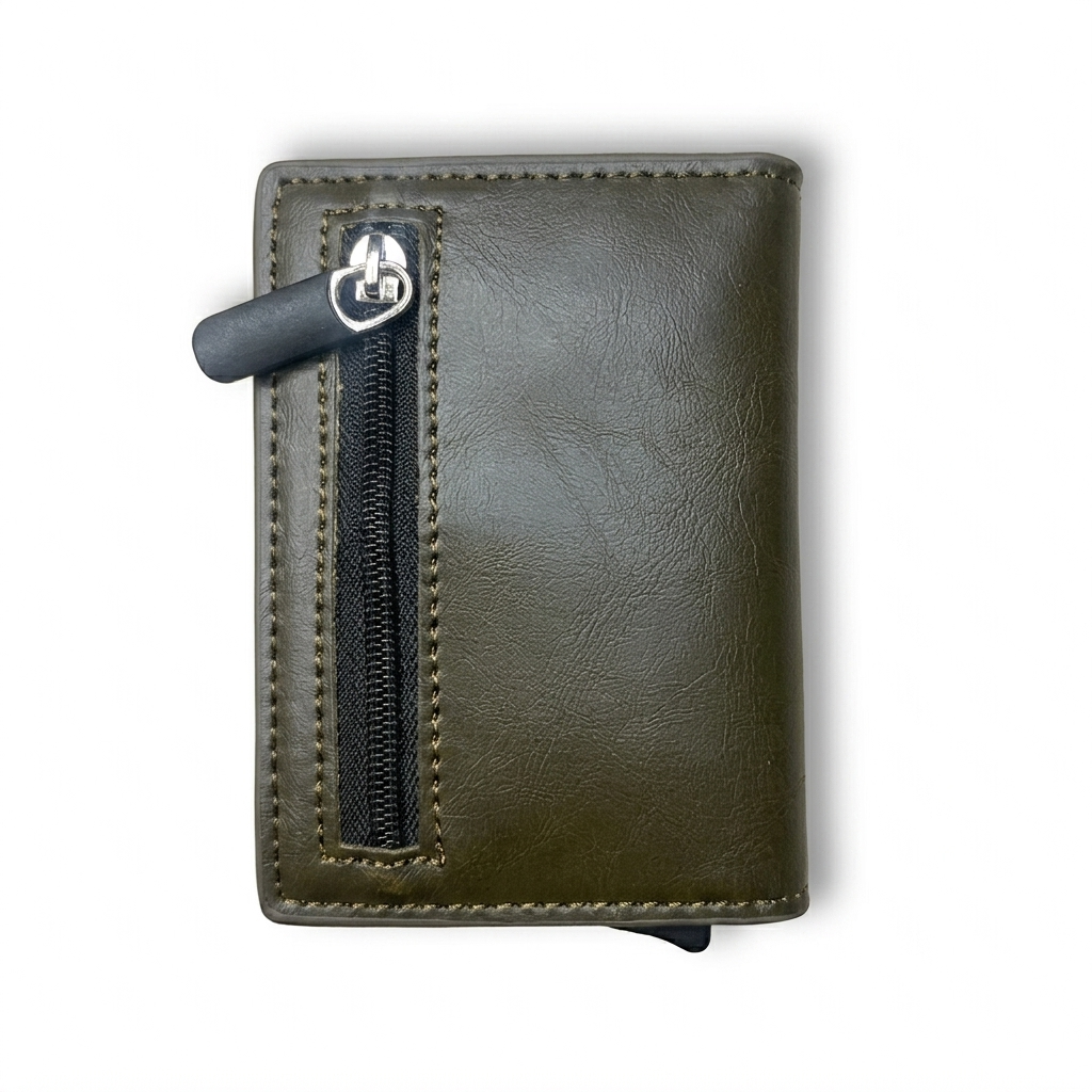 Magnetic popup wallet dark coffee Pakistan side view
