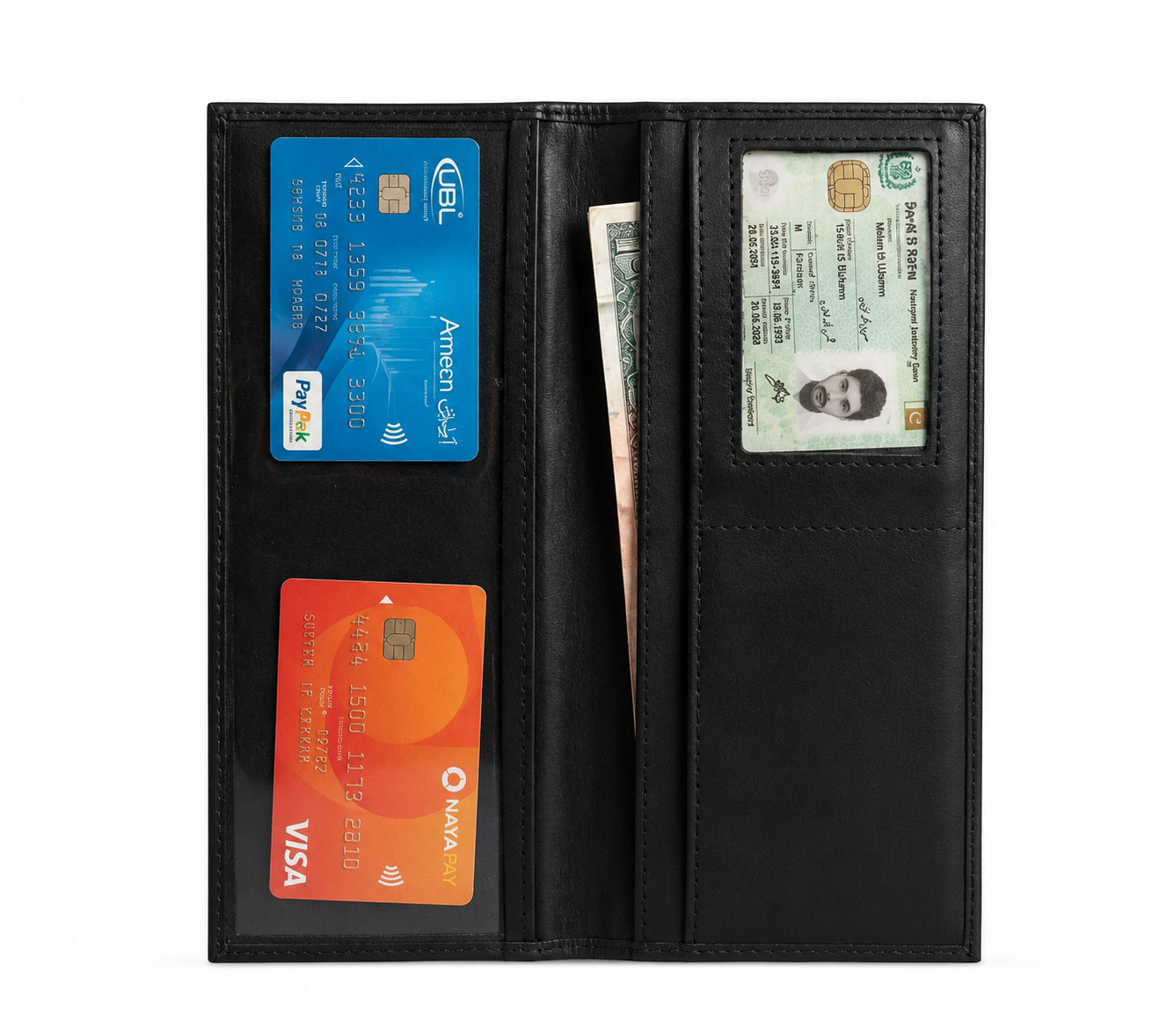 PrimeFold leather long wallet Pakistan open view cards